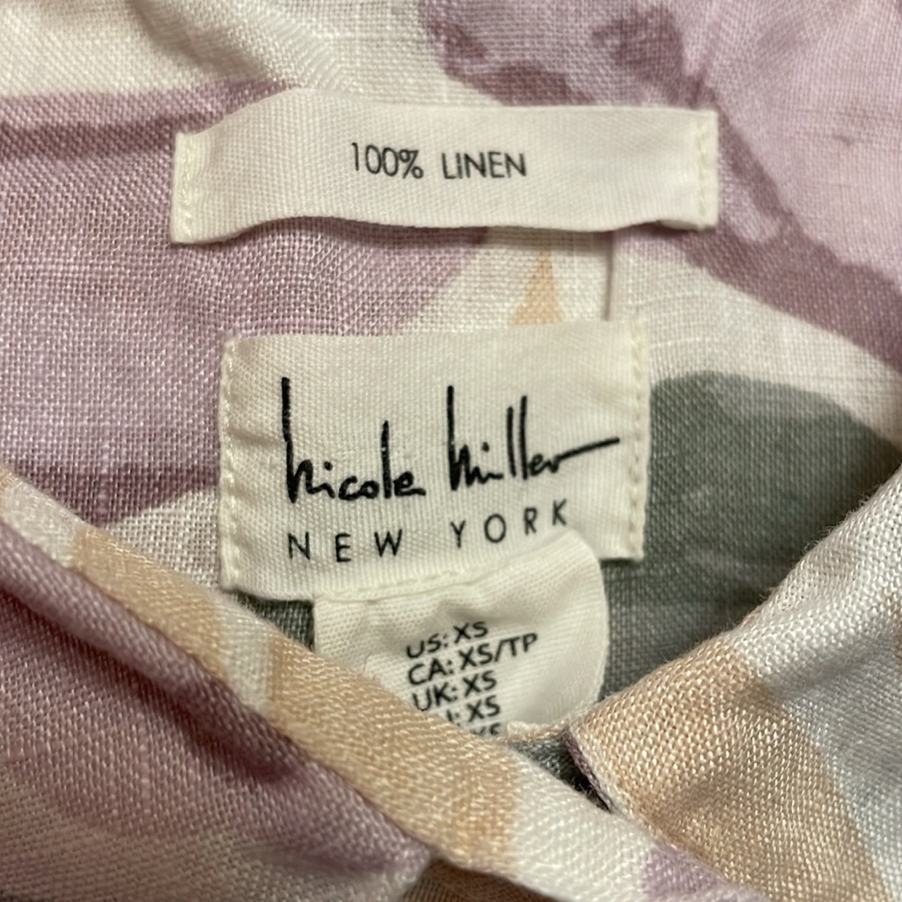 Beautiful Earth toned Nicole Miller 100% Linen Shirt XS - Picture 4 of 9